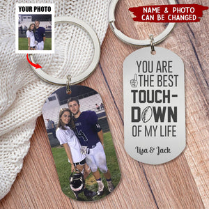 Football Couple-Custom Photo Stainless Steel Engraved Keychain- Couple Gift