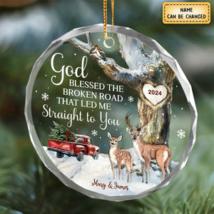 Personalized Gift For Couple Christmas Circle Glass Ornament