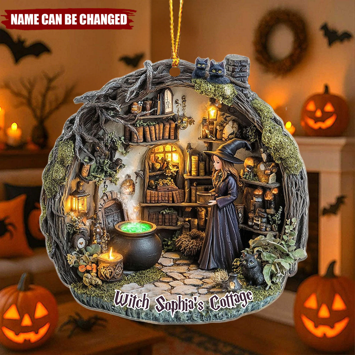 Personalized The Witch's Cottage Acrylic Ornament, Halloween Gift For Her