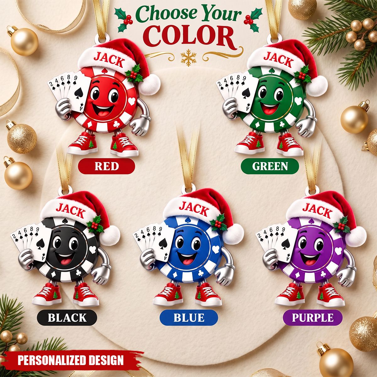 Personalized Poker Chip Acrylic Ornament — Gift For Poker Players & Card Game Lovers