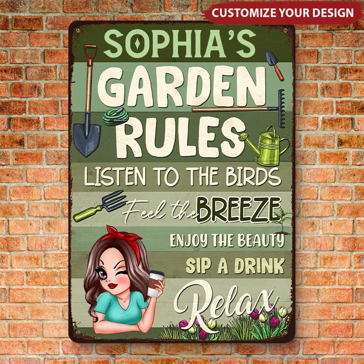 Garden Rules - Personalized Metal Sign - Gift For Garden Woman