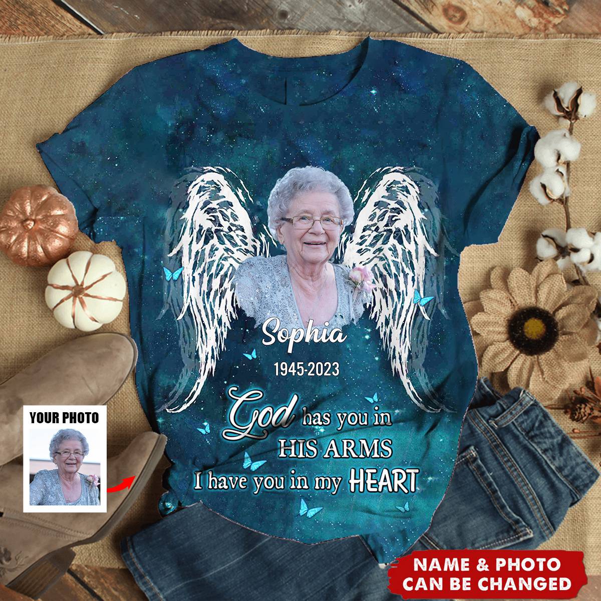 God Has You In His Arms - Personalized Photo 3D T-Shirt