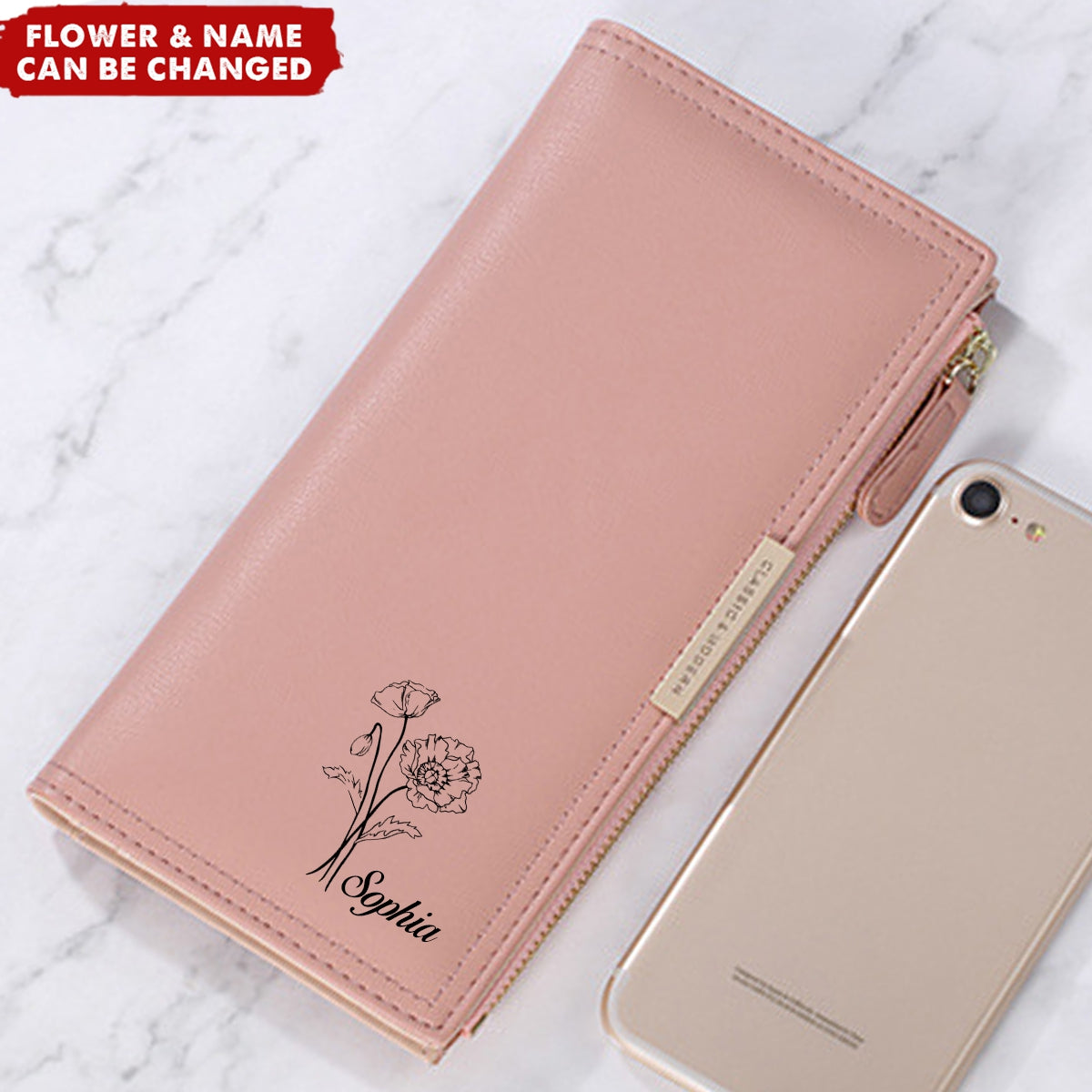 Zipper Magnetic Closure Double Fold Personalized Birthday Flower Purse Wallet
