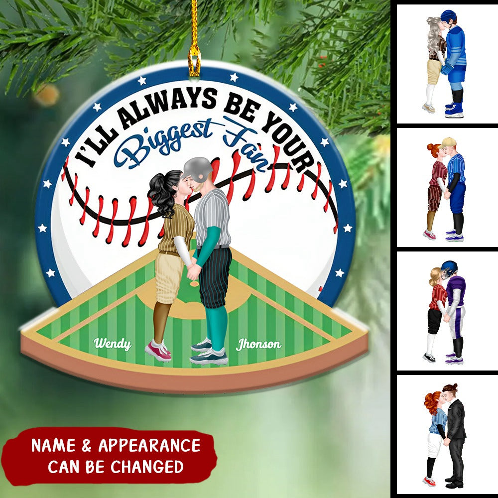 I'll Always Be Your Biggest Fan, Personalized Baseball Couple Acrylic Ornament, Gift For Him Her