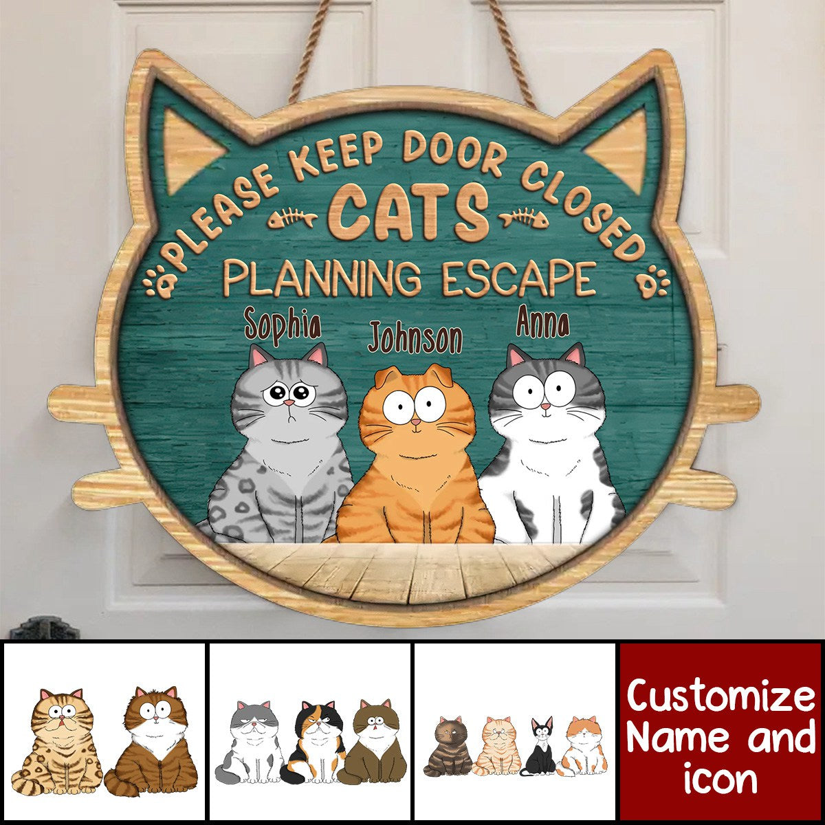 Please Keep Door Closed, Cat Planning Escape - Personalized Home Decor Wood Sign - Gift For Cat Owners, Pet Lovers