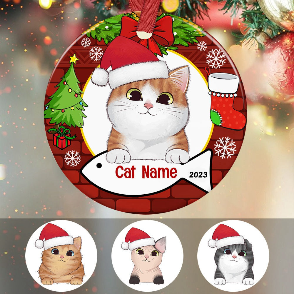 Personalized Cat Wreath Christmas Circle Ornament