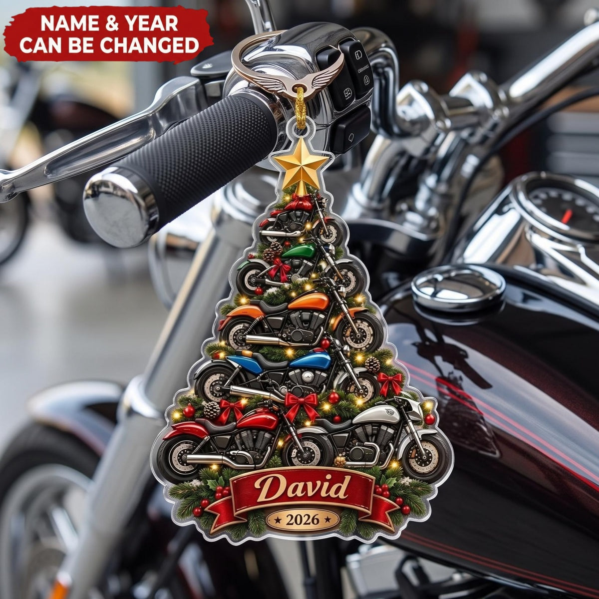 Motorcycle Tree – Personalized Acrylic Custom Shape Ornament, Gift for Biker