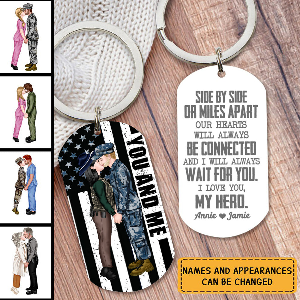 Hearts Always Connected, Personalized Stainless Steel Engraved Keychain, I Love You Keychain