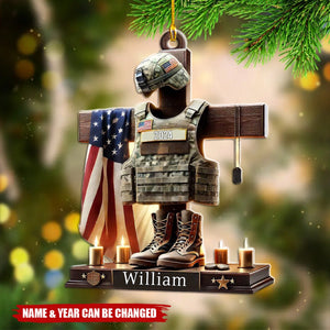 Military Cross Personalized Name Shaped Ornament