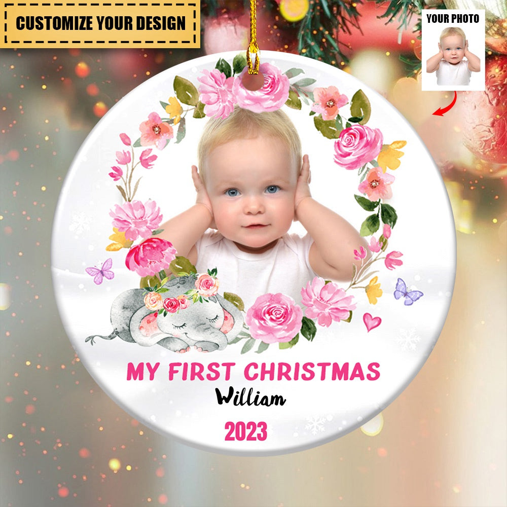 Gift For Grandkids Baby First Christmas Circle Ornament