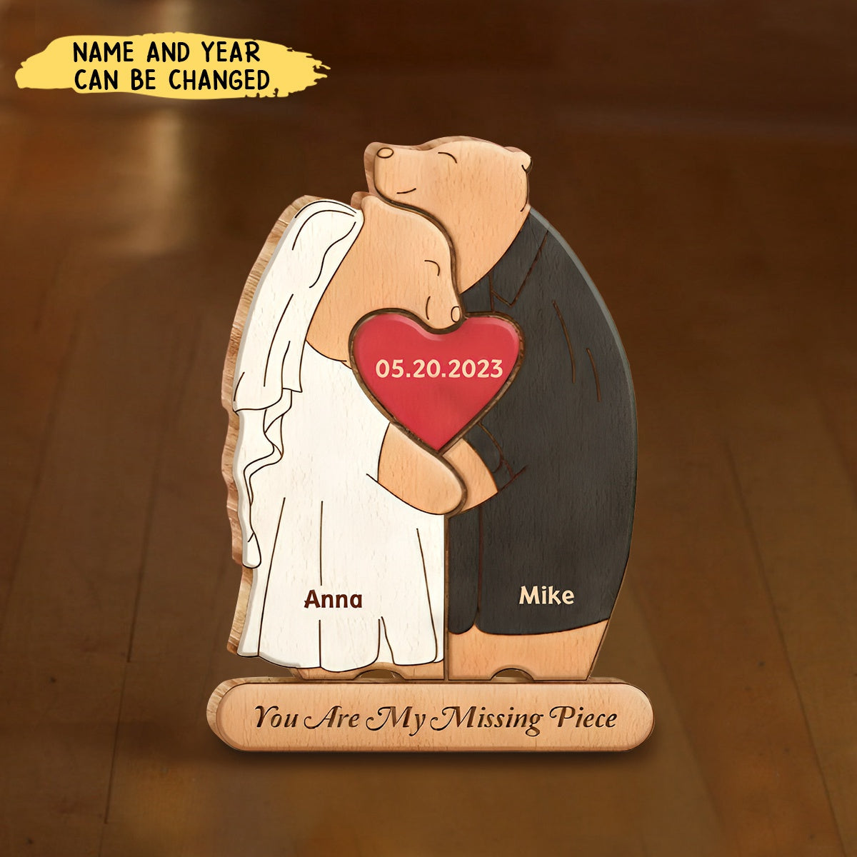Custom Bear Couple Wooden Puzzle - Gift Idea For Couple/ Him/ Her/ Valentine's Day - You Are My Missing Piece