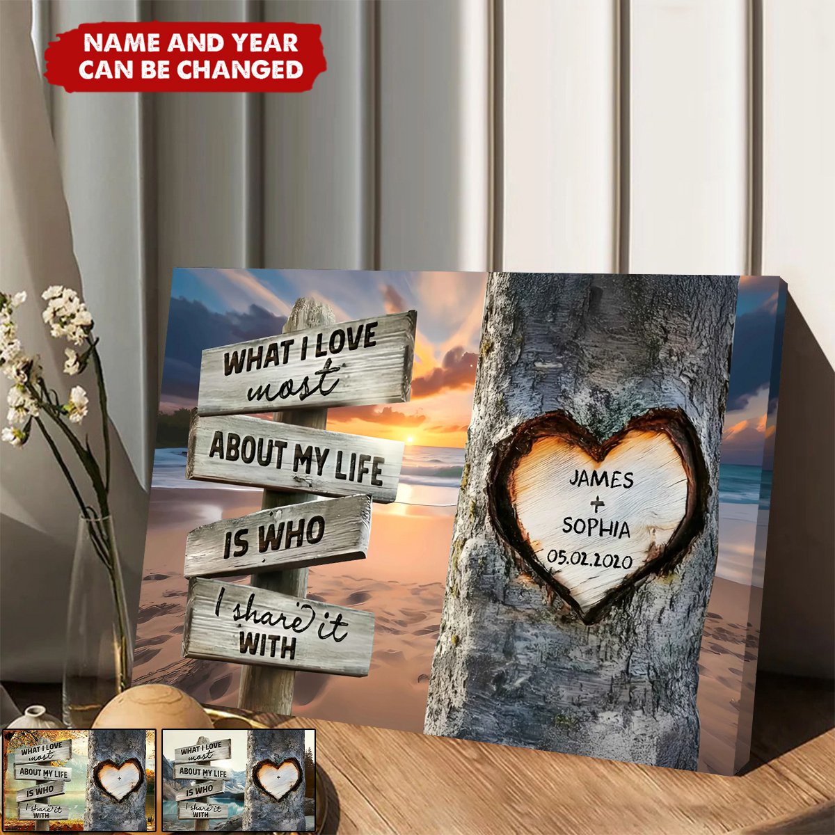 Personalized Gift For Couple Rustic Tree Carving What I Love Poster