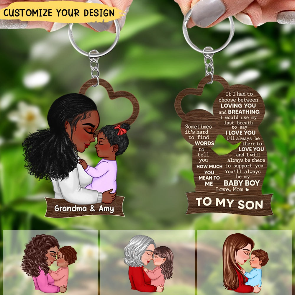 To My Mom Grandma Son Daughter Grandson Granddaughter Personalized Wooden Keychain
