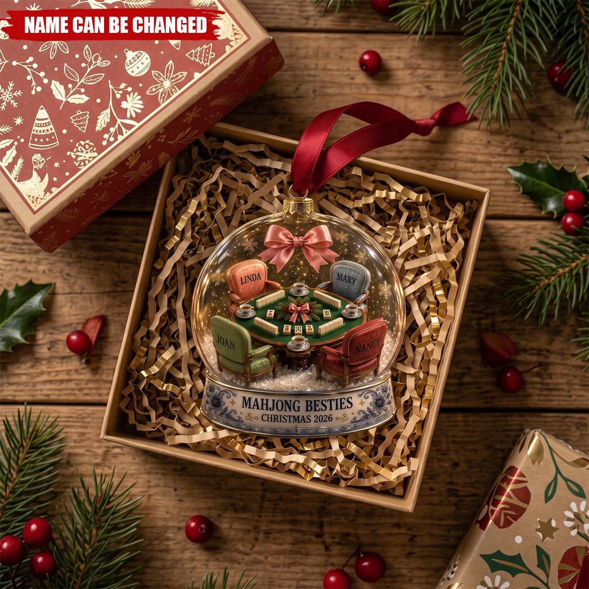 Personalized Mahjong Besties Christmas Ornament Custom Friendship Game Night Holiday Decor 2026 Gift For Friends