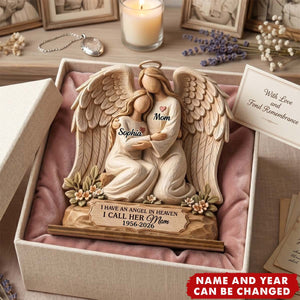 Wrapped In Heavenly Love - Personalized 2-Layered Wooden Plaque, Gift For Loss of Mom