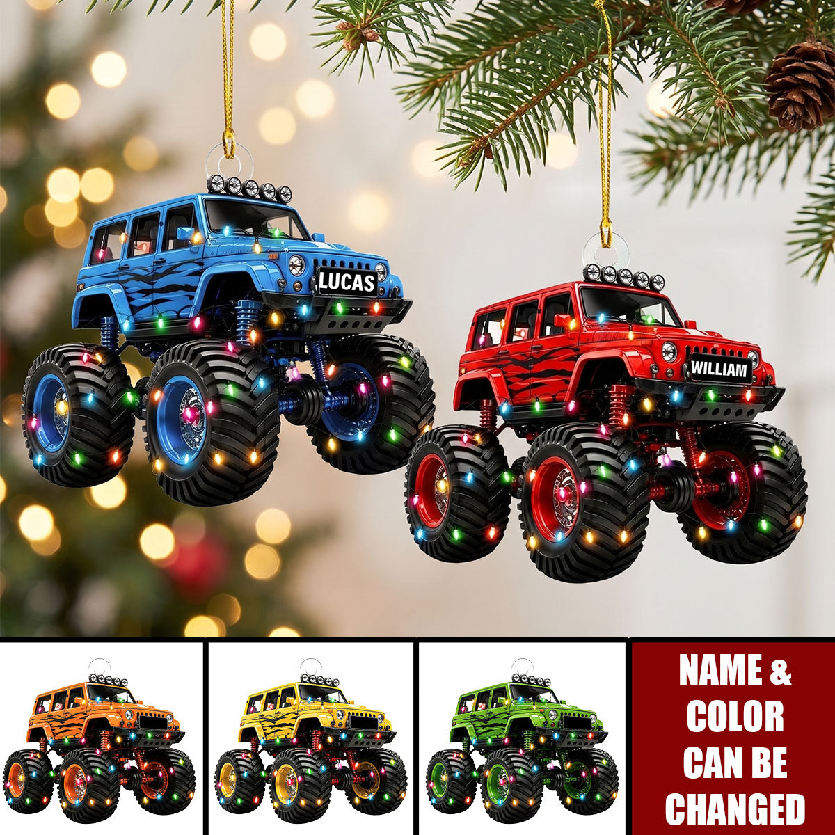 Personalized Monster Truck Ornament, Custom Name Christmas Ornament, Gift For Boys
