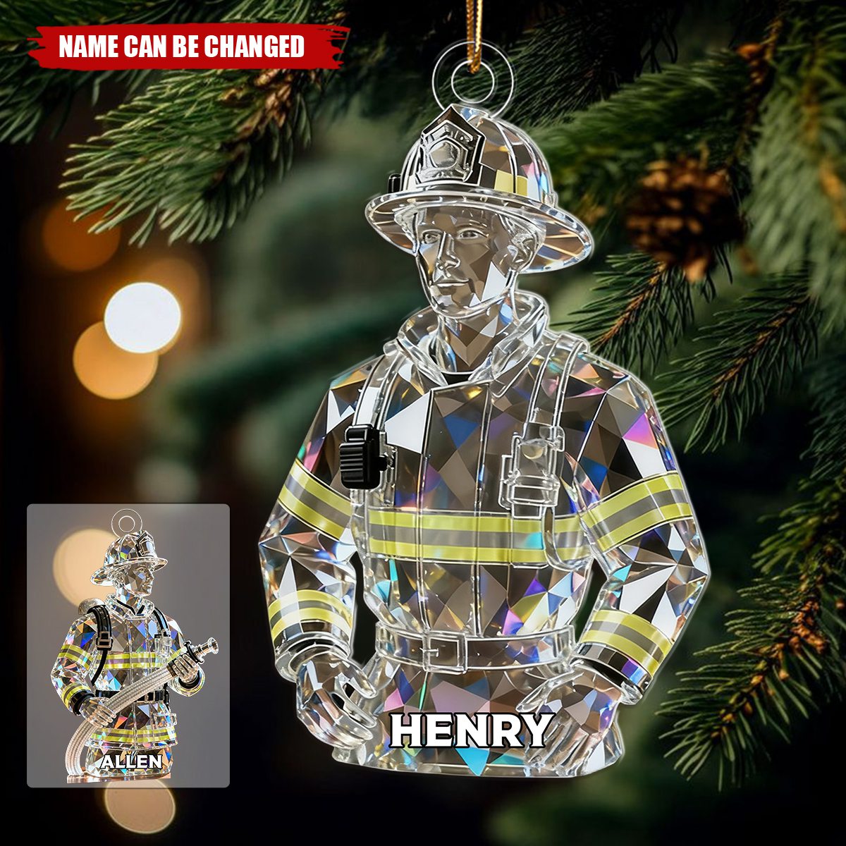 Custom Firefighter Crystal Light Effect Acrylic Ornaments, Career Decor