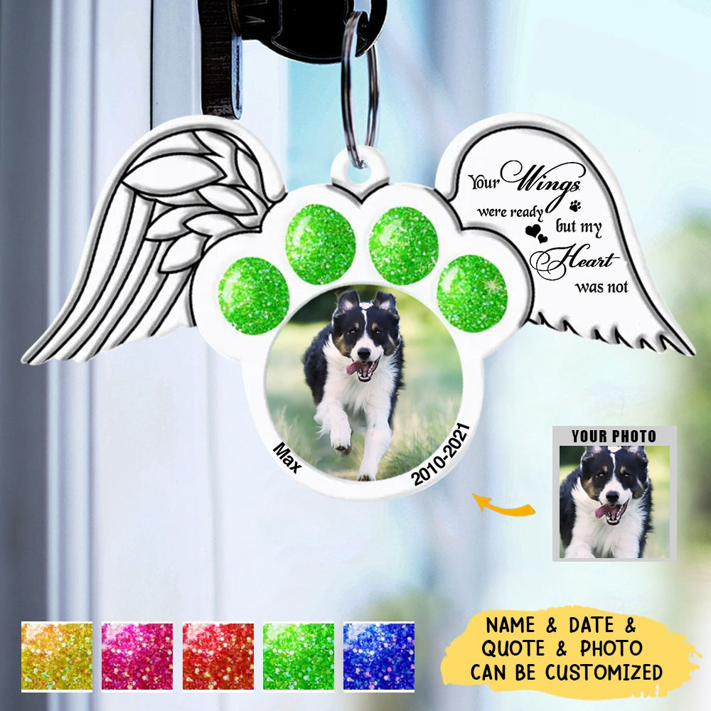 Custom Memorial Dog Cat Wings Photo Aluminum Keychain, Memorial Gift Idea For Pet Lovers