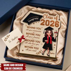 Behind You All Your Dream Graduation - Personalized 2-Layered Wooden Plaque, Gift For Graduates