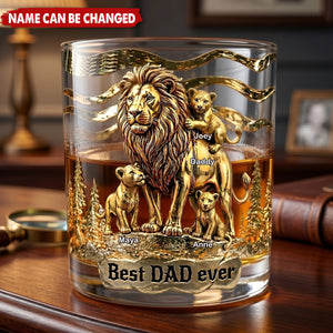 Lion Dad And Kids - Personalized Whiskey Glass,  Father's Day Gift For Dad, Grandpa