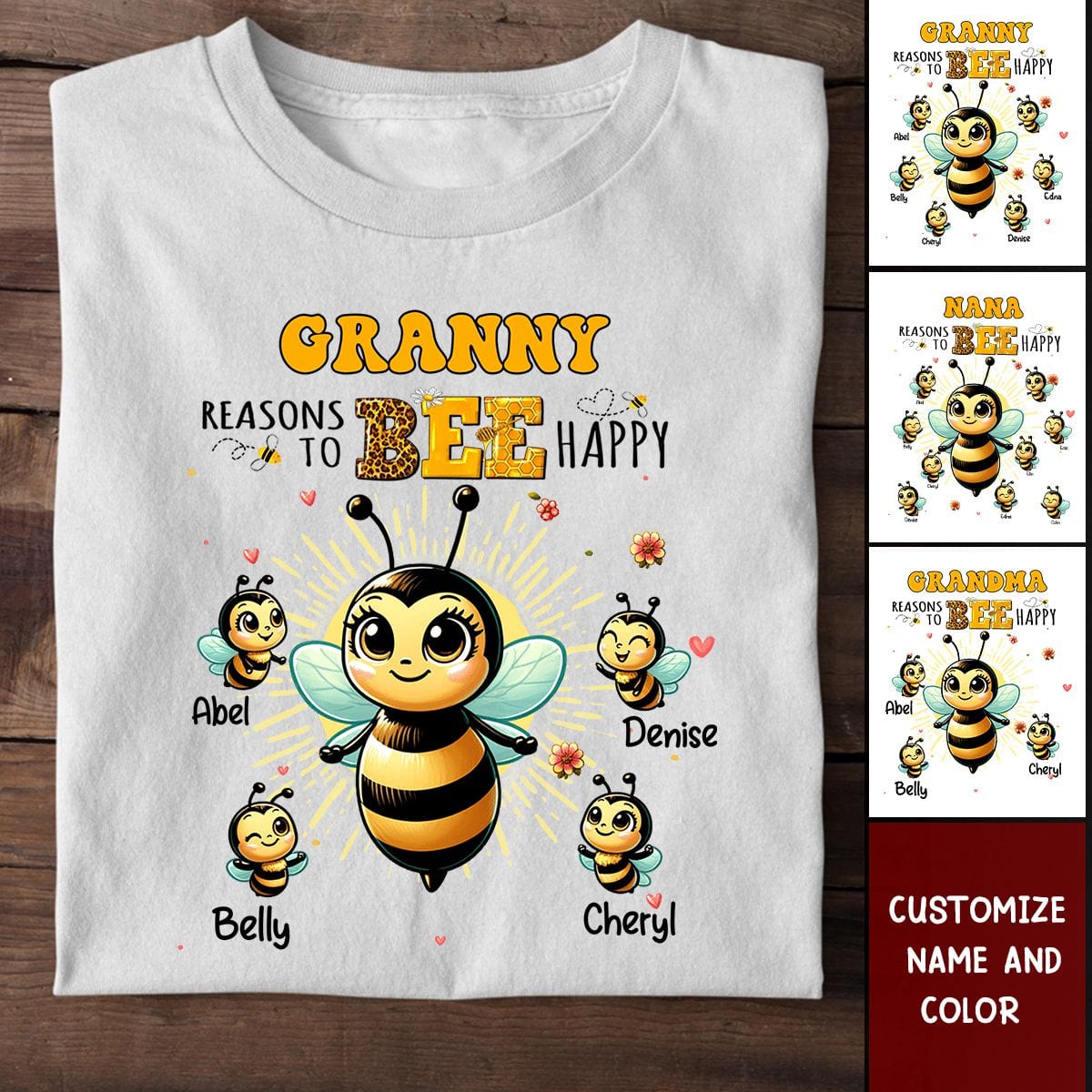 Grandma's Reasons To Bee Happy Personalized T-shirt