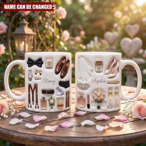 Custom Name Bride/Groom Ceramic Mug, Wedding Mugs, Bachelor Party
