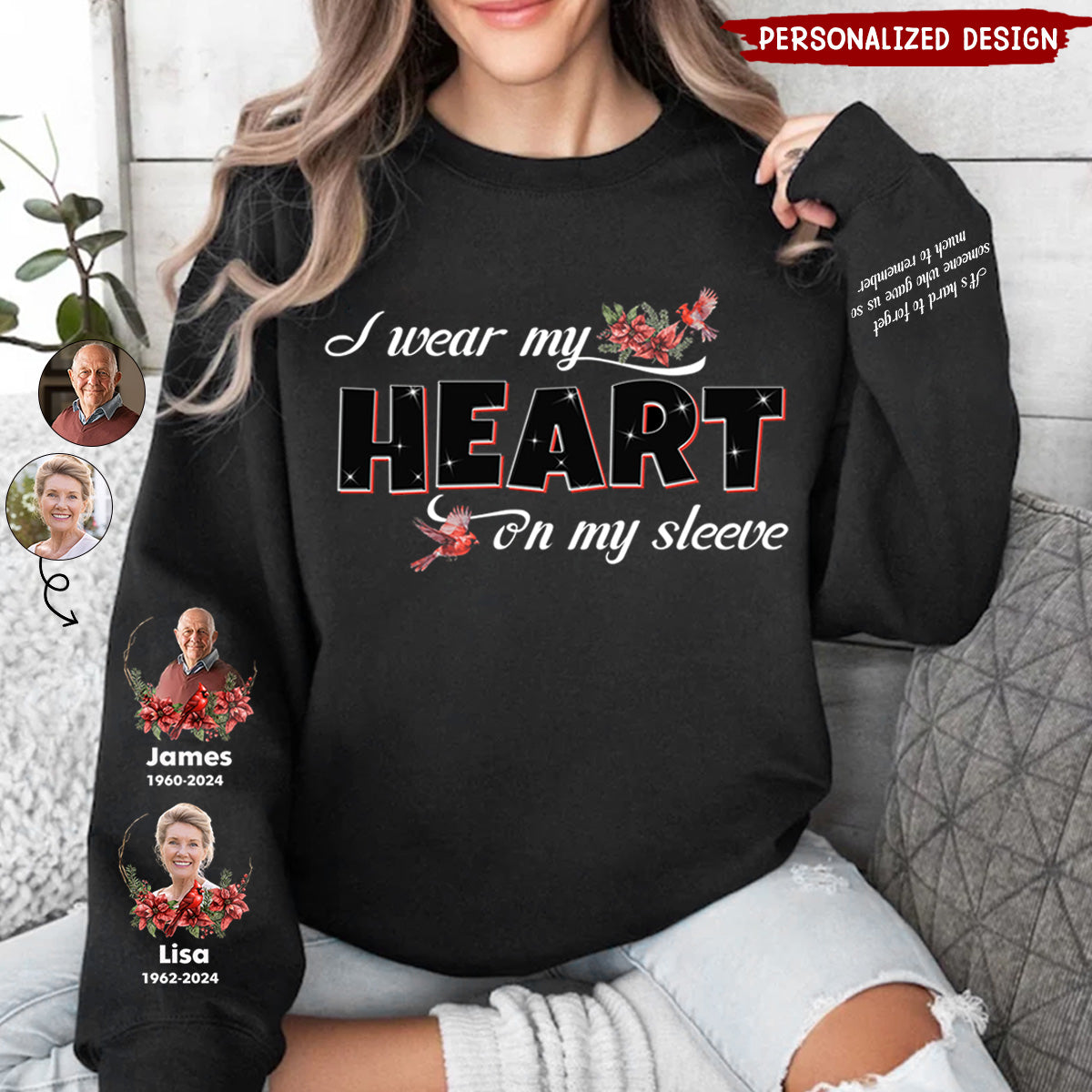 Custom Photo Wear My Heart On My Sleeve - Memorial, Sympathy Gift - Personalized Sweatshirt