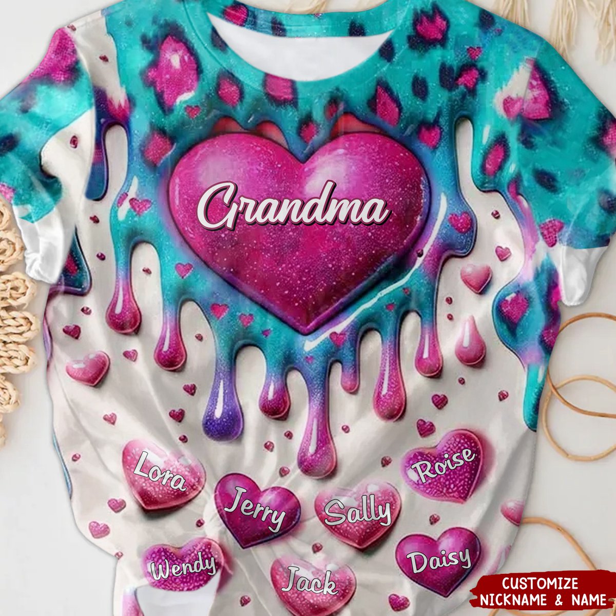 Heart Inflated Effect Leopard Pattern Personalized 3D T-shirt