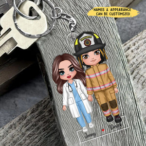 Occupation Standing Couple Personalized Acrylic Keychain, Gift For Couple Firefighter, Nurse, Police Officer
