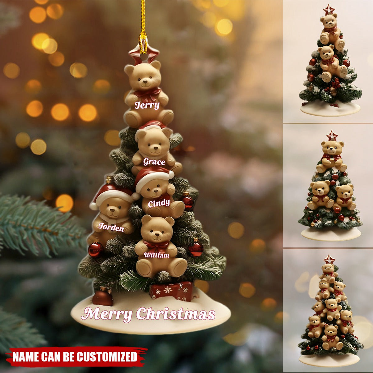Little Bears On Christmas Tree Personalized Ornament