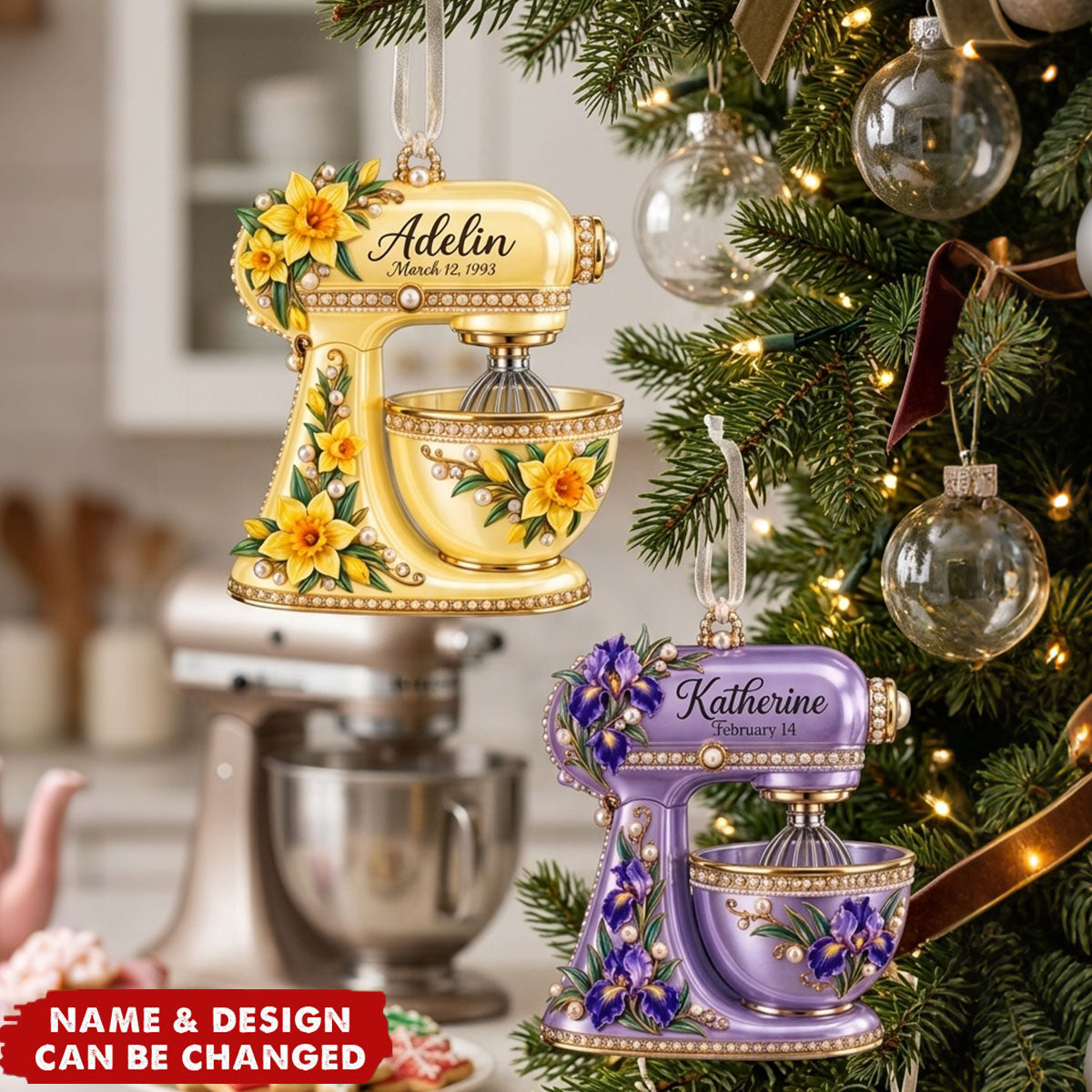 Birth Month Flower Baking Mixer Ornament - Personalized Christmas Gifts For Baking Lovers