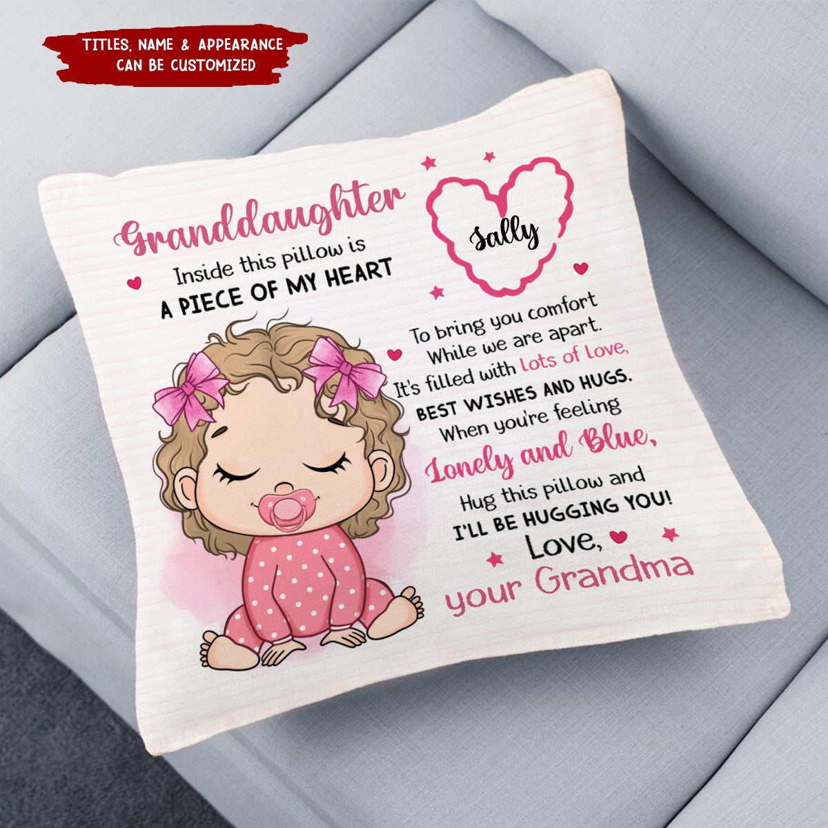 I'll Be Hugging You - Personalized Baby Pillow, Gift For Granddaughter Daughter Grandson Son