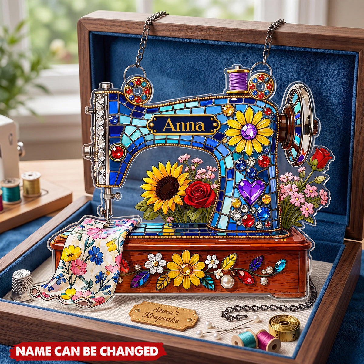 Floral Sewing Machine Decor - Personalized Shape Acrylic Suncatcher