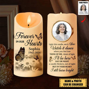 Forever In Our Hearts - Personalized Memorial Candle LED Light - Sympathy Gift For Family Members