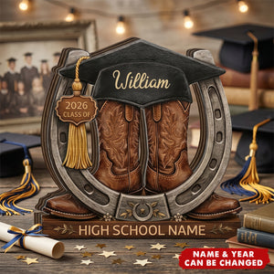 Personalized Graduation Wooden Block Customized Cowboy Cowgirl Boots Class of 2026