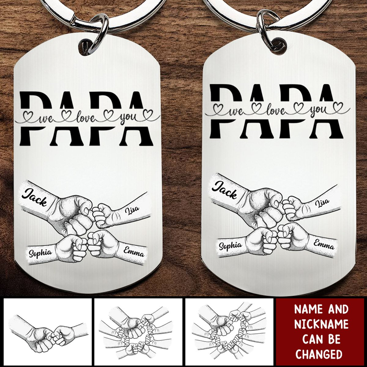 Dad Grandpa We Love You Fist Bump - Personalized Stainless Steel Keychain