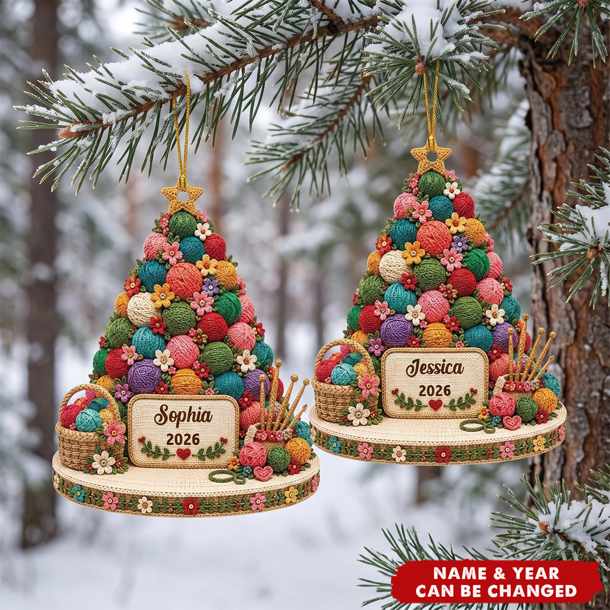 Personalized Nana Christmas Ornament, Knitting Yarn Tree Gift