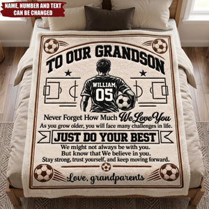 Custom Name Soccer Gifts for Grandsons - Personalized Blanket