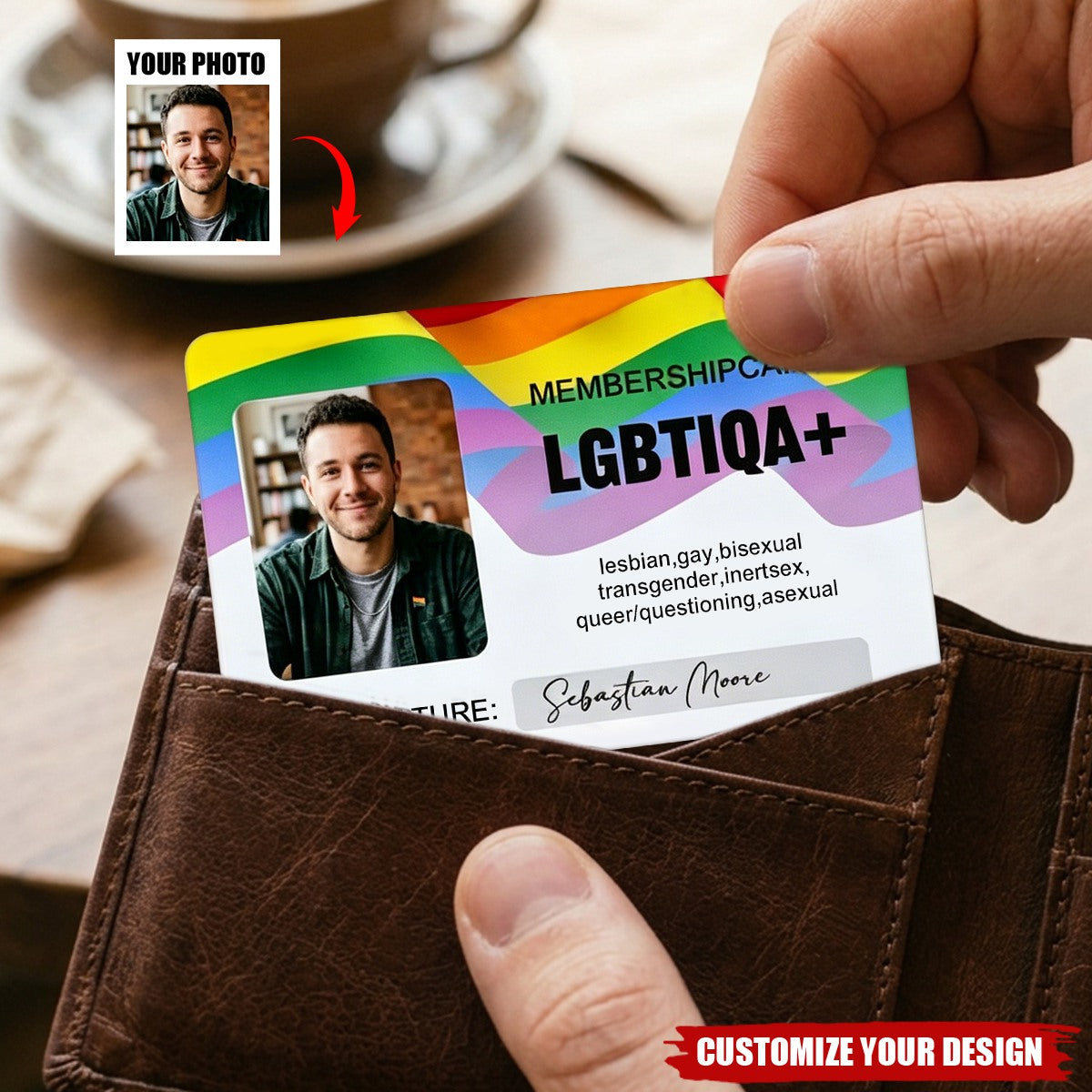 Personalized Rainbow Membership Photo Gay Identity Card with Name Rainbow Community Bar Gift for LGBT