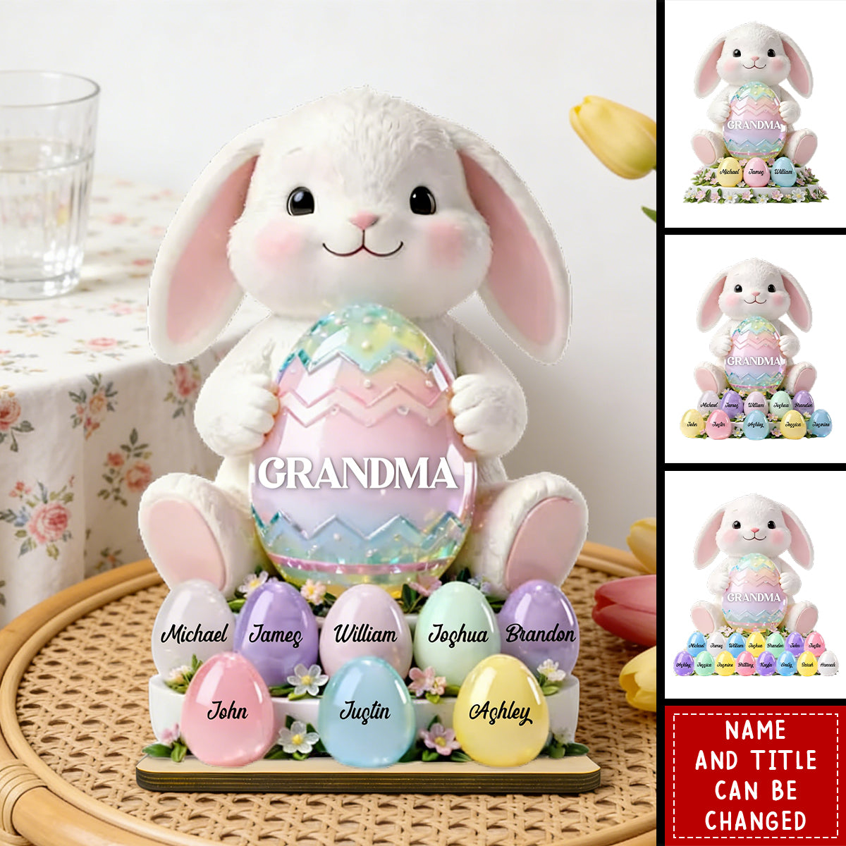 Bunny Grandma Easter - Personalized 2-Layered Wooden Plaque,  Easter Decor for Grandma