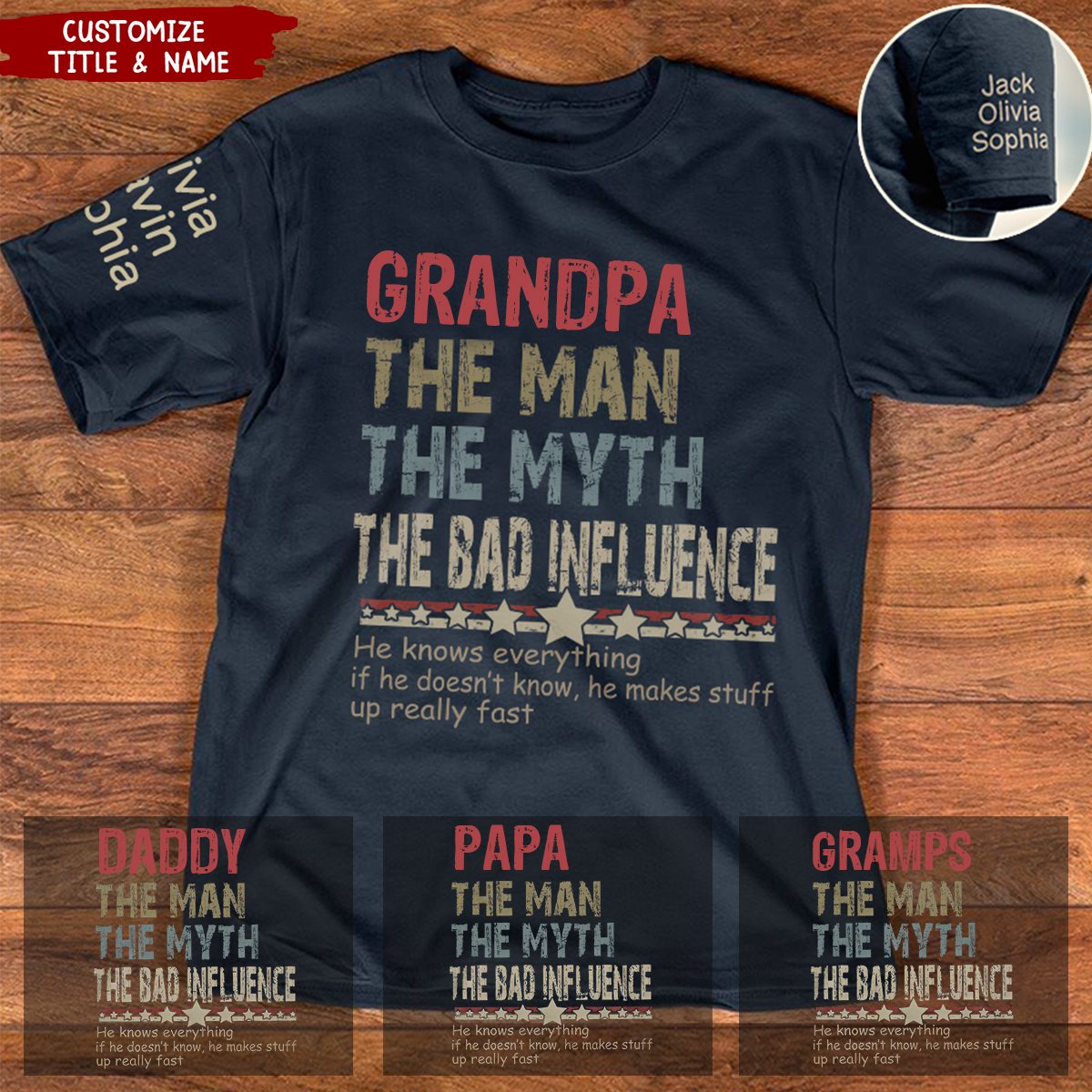 Dad Papa Legend Influence Personalized T-shirt
