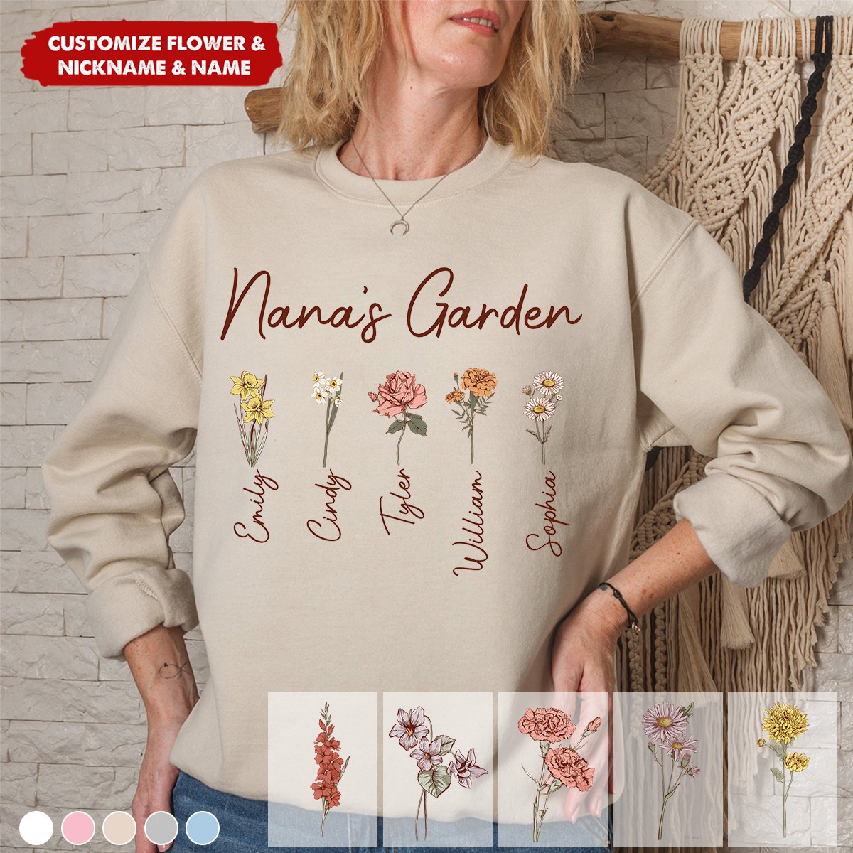Love Grows Here - Custom Birthflower Grandma's Garden Sweatshirt - Gift for Nana, Mom
