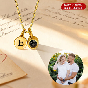 Personalized Engraved Initial Disc Photo Projection Necklace - Birthday Anniversary Gift for Women