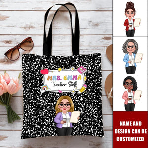 Teacher Composition Book Pattern Personalized Tote Bag, Back To School Gift For Teacher