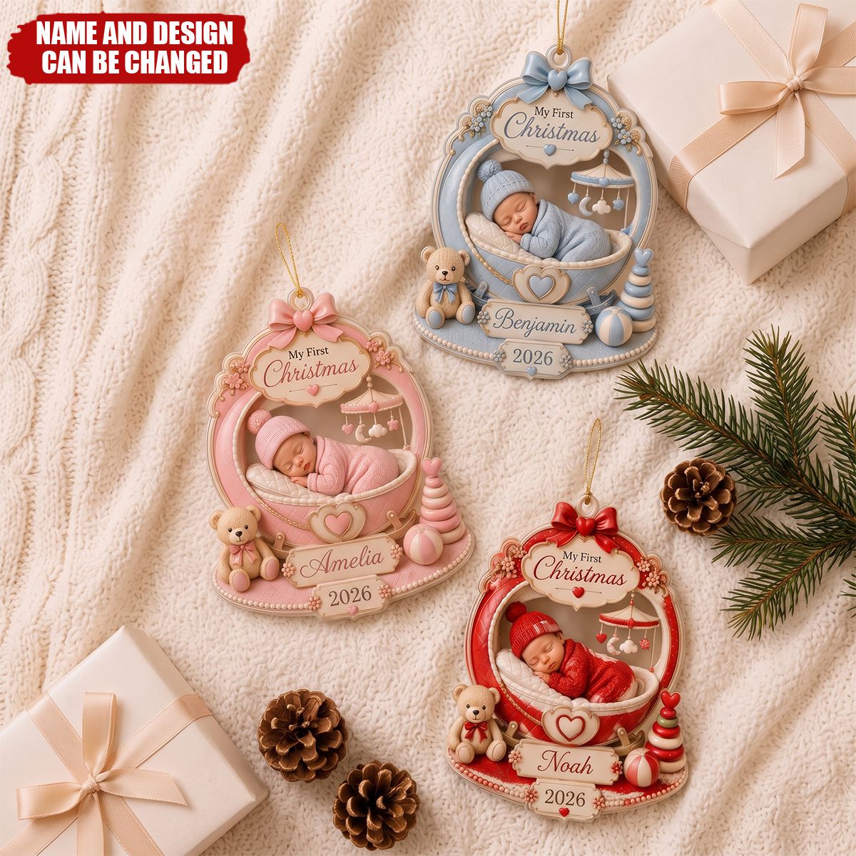 Personalized Baby’s First Christmas Ornament 2026, Custom Baby Name Acrylic Keepsake