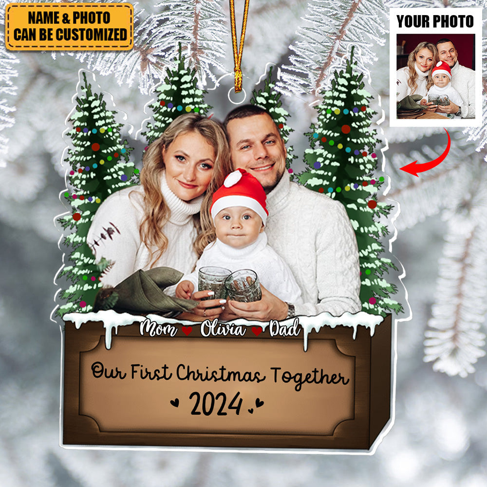 In 2024 We became a Family of Three - Custom Photo Acrylic Ornament