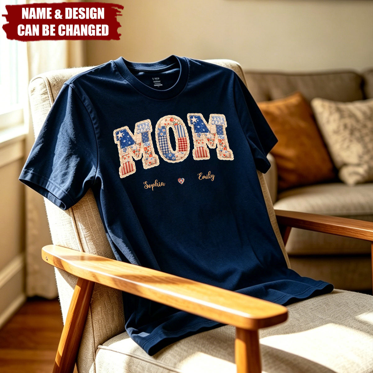 Custom Faux Embroidery Unisex T-shirt- Personalized Mother's Day Birthday Gifts For Mom, Grandma -  Mama Love