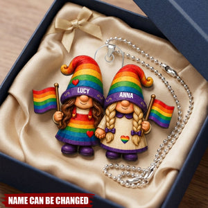 Love Is Love Rainbow Gnome Couple  - Personalized Car Hanger