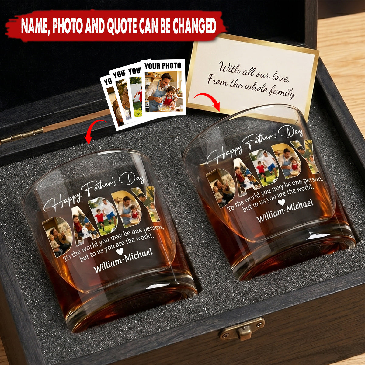 To Me You Are The World - Personalized Whiskey Glass,  Father's Day Gift For Dad, Grandpa