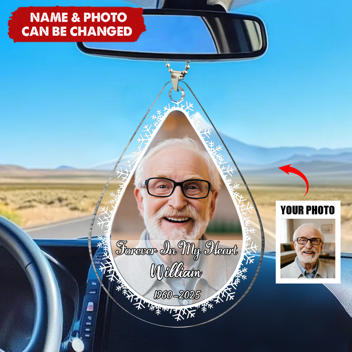 Custom Photo In Loving Memory - Personalized Custom Shaped Acrylic Car Ornament